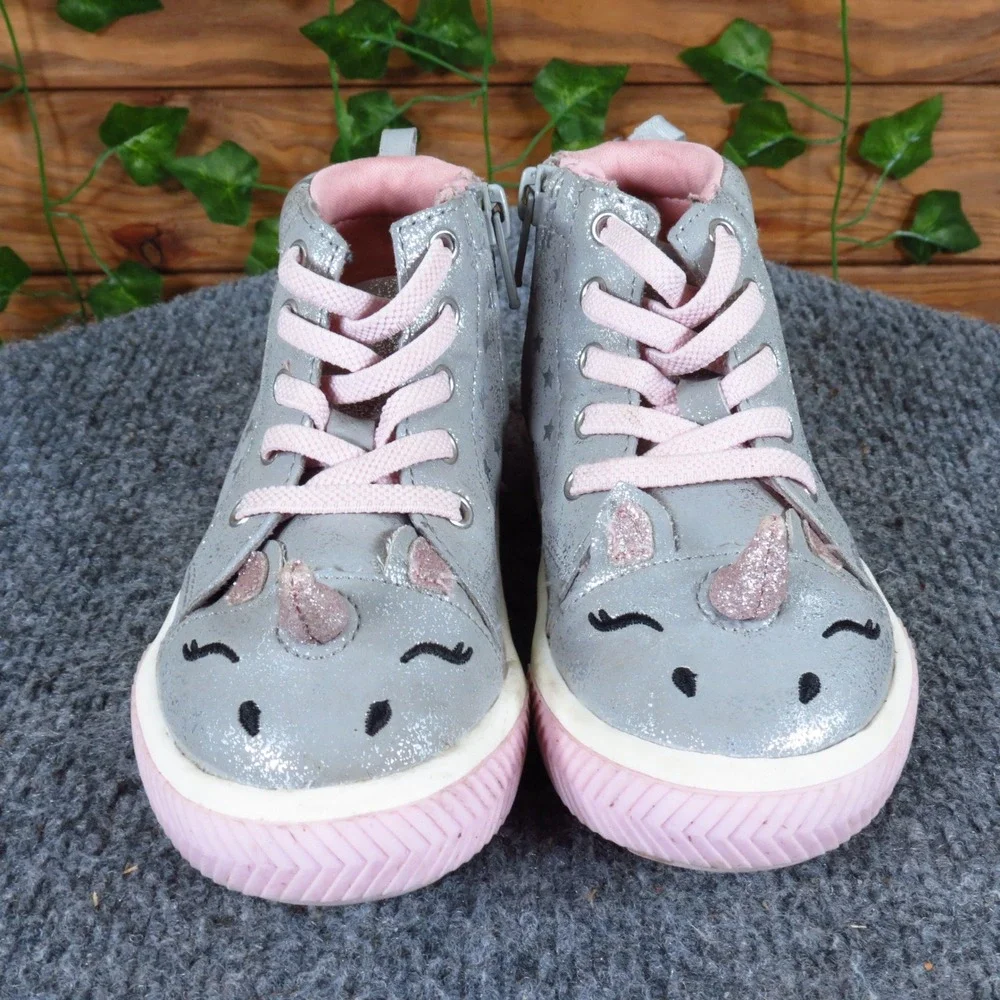 Wonder Nation Toddler Girl Size 7‎ Gray Pink Synthetic Unicorn High Top Sneakers